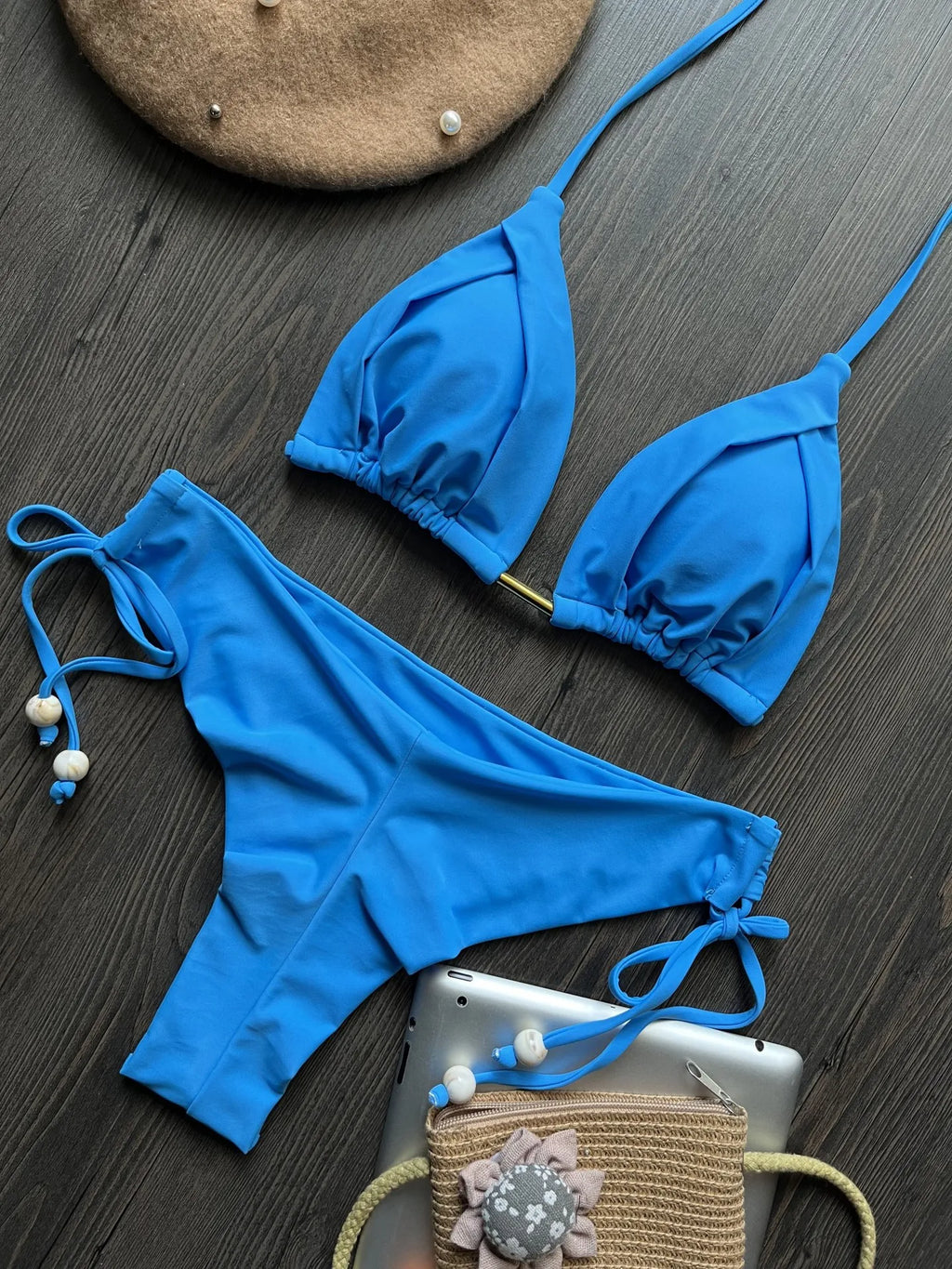 Summer Brazilian Bikini Set Women Sexy Bandage Top Thong Bottom 2 Pieces Set Push-up Swimwear Lace Up Swimsuit Beachwear
