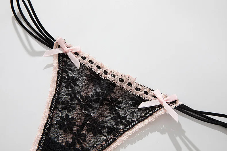 Lace Bow Panties Sexy Female Lingerie Daily Home Wear Solid Thongs Underwear Women Low Waist Panties Breathable Трусы Женские
