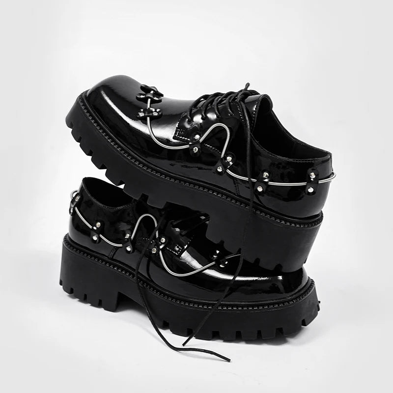 Brand New Black Brogue Shoes Men Classic Platform Oxford Dress Shoes Men Retro Patent Leather Footwear Low-Ankle Party Shoes