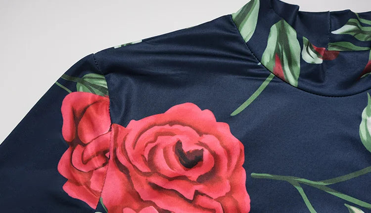 CNYISHE Flower Prints O Neck Women Dresses Sheath Trendy Fashion Elegant Evening Party Outfits Female Bodycon Long Sleeve Robes