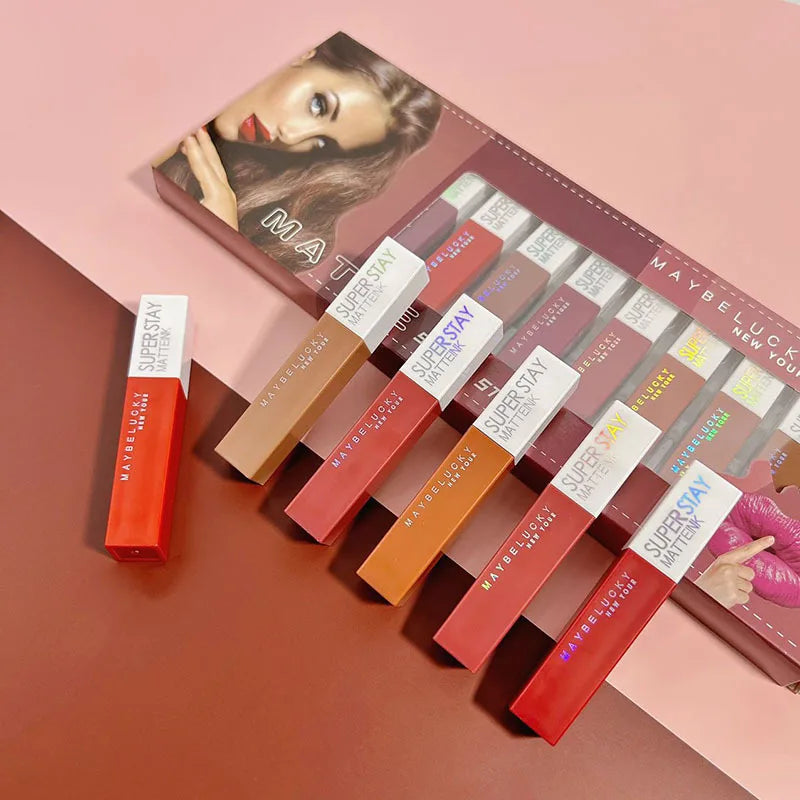 12/24Pcs Matte Lipstick 6/12 Colors Set Long Lasting Waterproof Non-Stick Lipstick  Women Lips Makeup Wholesale