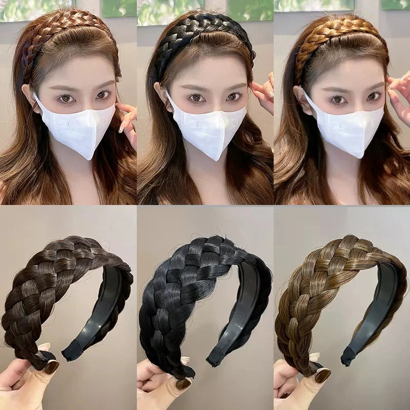 2023 Wig Headbands for Women Wide Fishbone Braids Hairbands Handmade Head Hoop Hair Styling Headwear Accessories Gift
