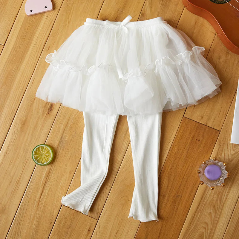 Kids Leggings Two Fake Culottes for Kids Mesh Girls' Trouser Skirts Baby Girl Clothes Leggings for Girls 2 To 7 Years