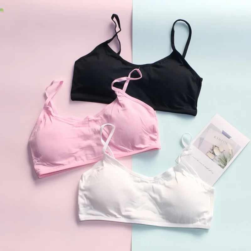 3PCS Student Bra Soft Children Sport Vest Girls Teenager Training Bra Underwear