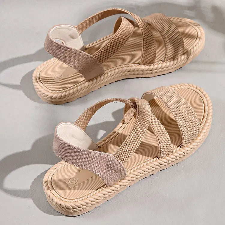 Summer New Flats Sole Women Sandals Fashion Cross Band Plus Size 43 Beach Sandels 2025 Hot Seller Ladies Vacation Zapatillas