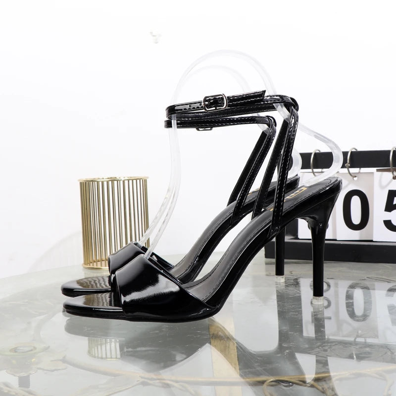 Black sandals 2025 sexy temperament high heels with pointed fishmouth luxurious and elegant women's shoes