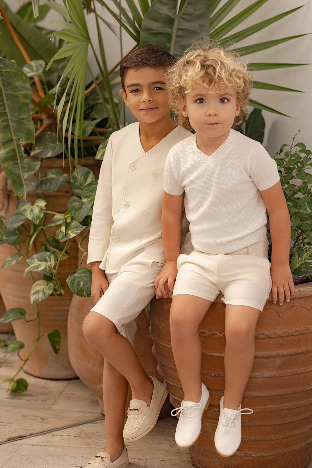 AP Spanish Sunset Collection SS26 Girls Puff Sleeves Dress Embroidery Sweater Boy V-neck Blazer Brothers Sisters Family Matching