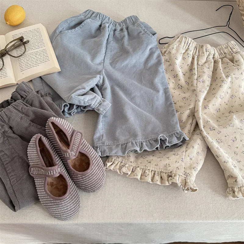 2026 Spring New Girls Cotton Loose Harem Pants Children Girl Clothes Casual Ankle-length Trousers Toddler Kids Corduroy Pants