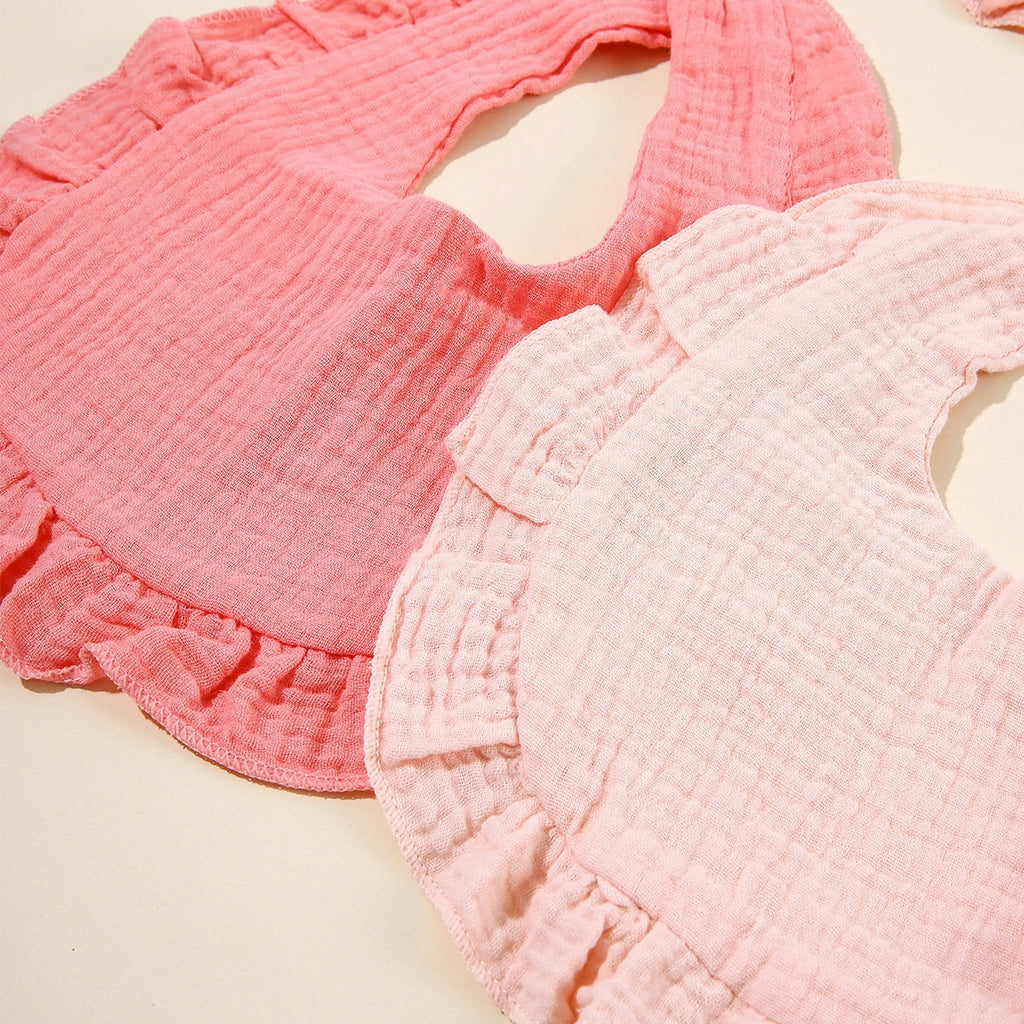 Hot Sale Children Bib Set Cotton Muslin Toddler Baby Comfort Saliva  Color Dorp Shape Towel Solid With Button Kid Bibs