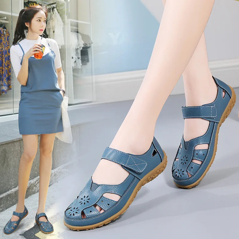 Sandals Summer Breathable Leather Slippers Women Fashion Non-Slip Casual Roman Shoes Ladies Sandals on Sale Off White Shose
