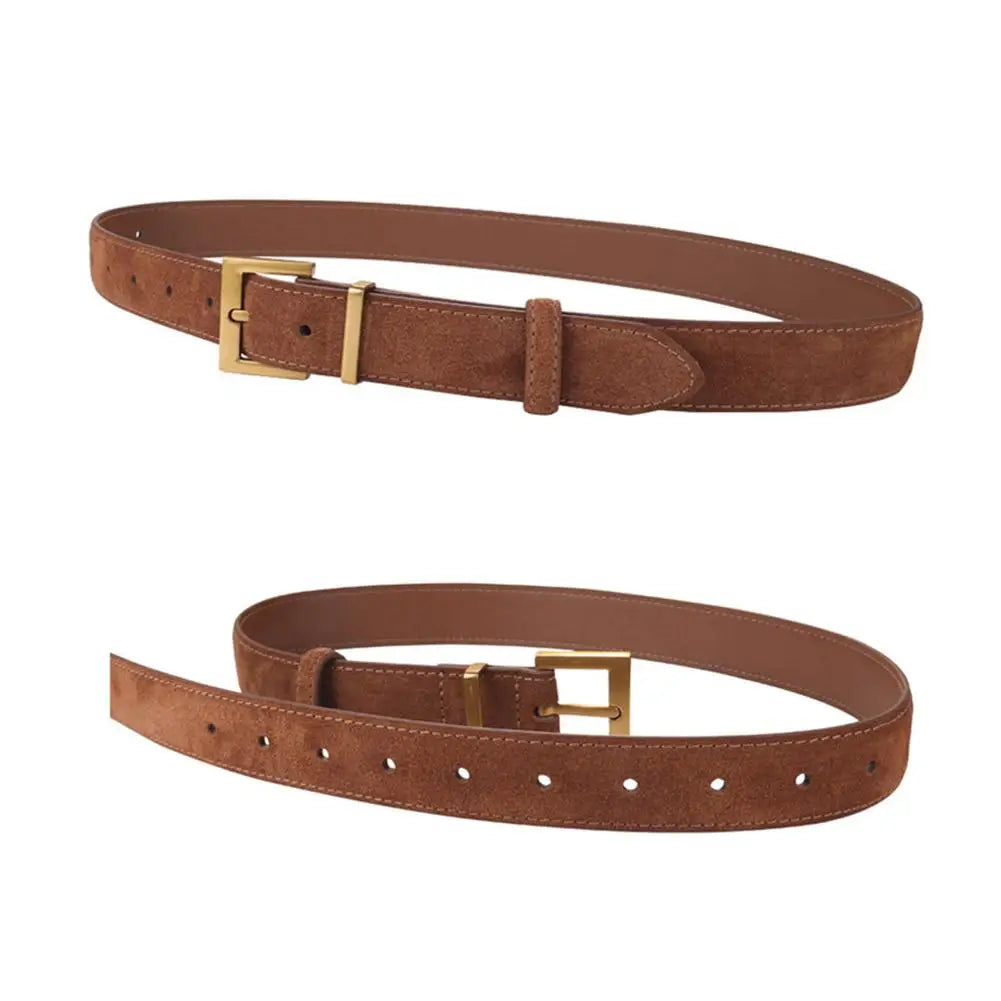 Women Belt Suede Cowhide Genuine Leather Belt 2.8cm Wide Fashion Belts With Metal Buckle Matched For Jeans Dresses Waistband