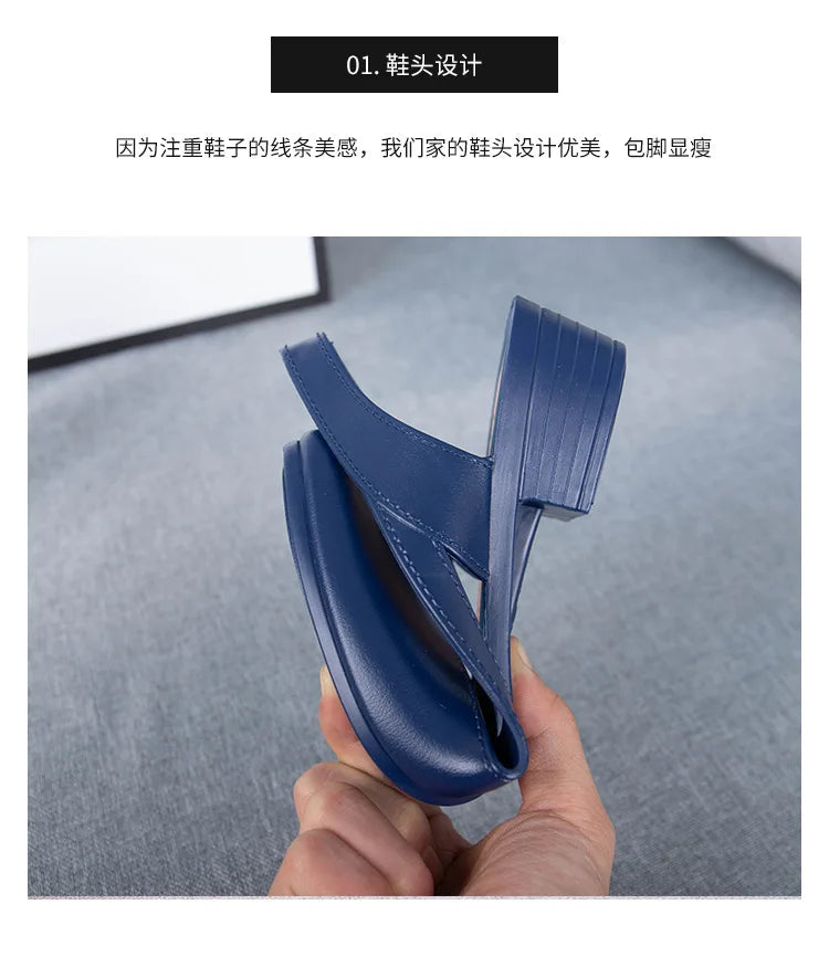 Sandals  Fashion New Elegant Women Shallow Mouth Medium Low Heel Non-slip Shoes Breathable Casual Comfortable Jelly Sandals