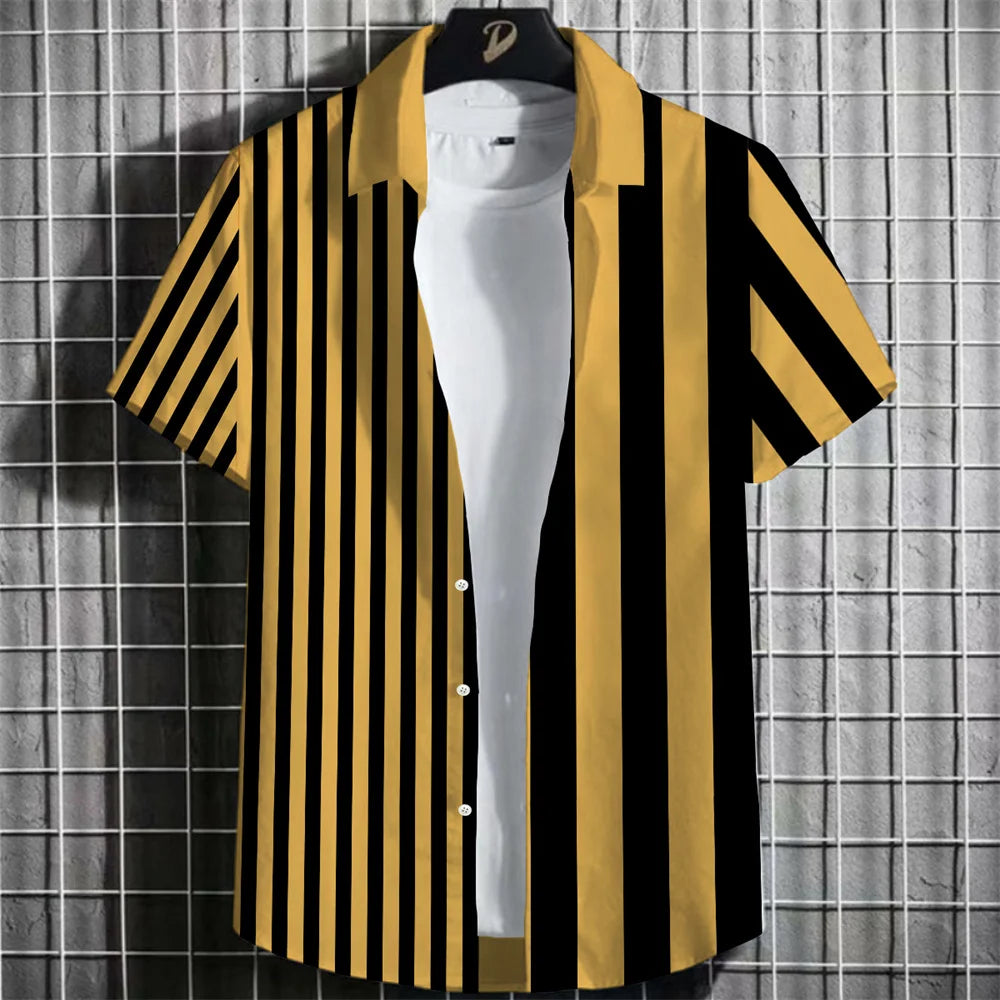 2025 Male Clothes Simple Stripes 3d Hawaiian Shirt Men Clothes Loose Breathable Men's Shirts Summer Male Shirts Short Sleeve