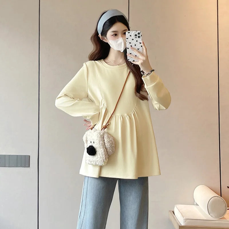 Maternity Sweatshirt Spring Autumn Simple Casual Cute Loose Slim Comfortable Round Neck Long Sleeve Sweatshirt For Pregnancy