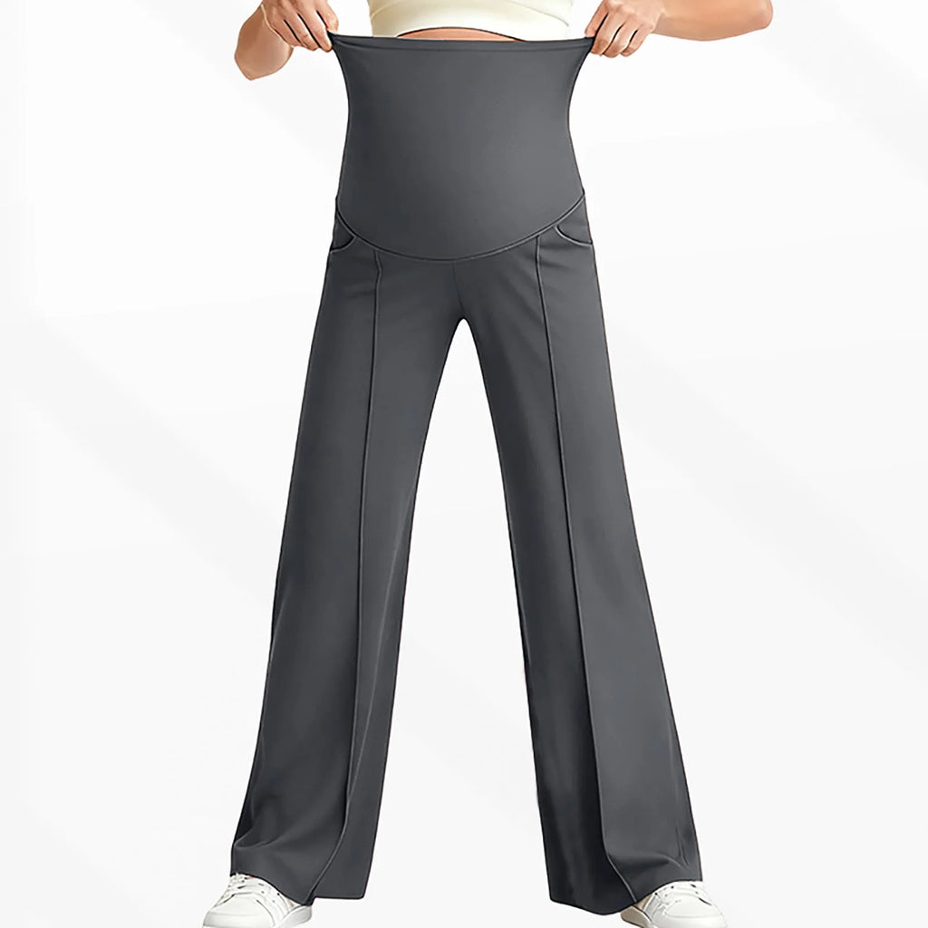 Maternity Pants Over The Belly Yoga Dress Elastic Waistband Stretchy Wide Leg Work Pregnancy Trousers with Pockets Sportswear