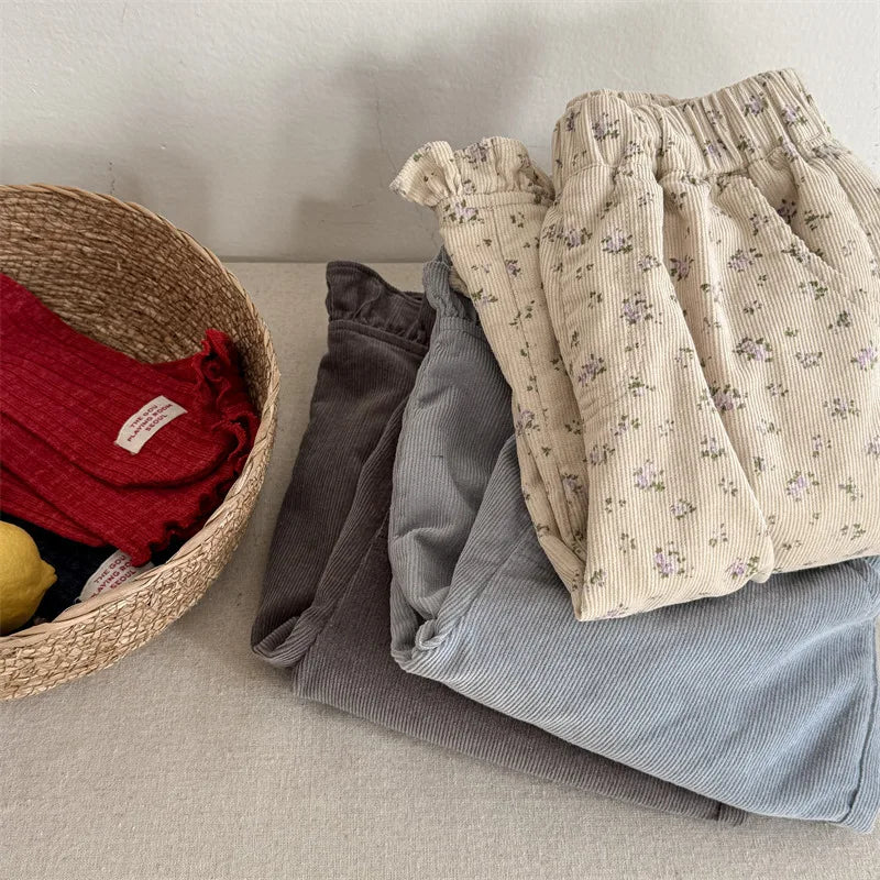 2026 Spring New Girls Cotton Loose Harem Pants Children Girl Clothes Casual Ankle-length Trousers Toddler Kids Corduroy Pants
