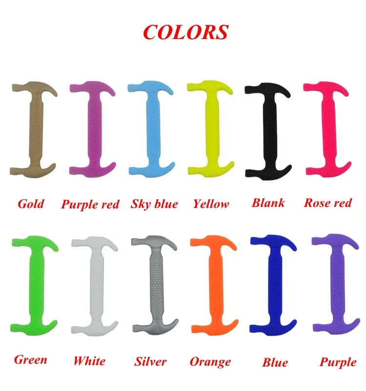 Silicone Elastic Shoelaces Without Ties Kids Adult Fashion Hammer Type Running Sneakers Rubber Band Shoes Laces Lazy Shoestrings