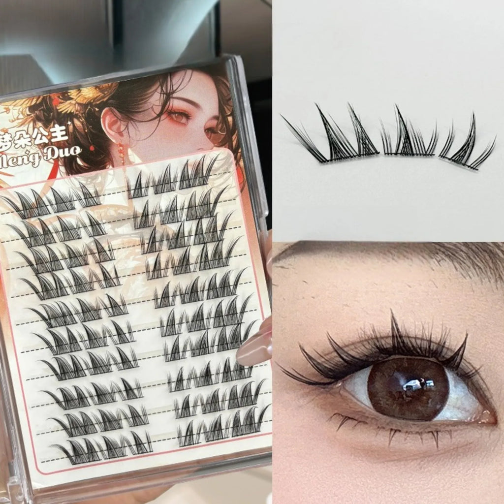 3D Manga Style False Eyelashes - Natural Sexy Voluminous Look, Ultra Thin Black Band, Sectional Strip Lashes for Daily