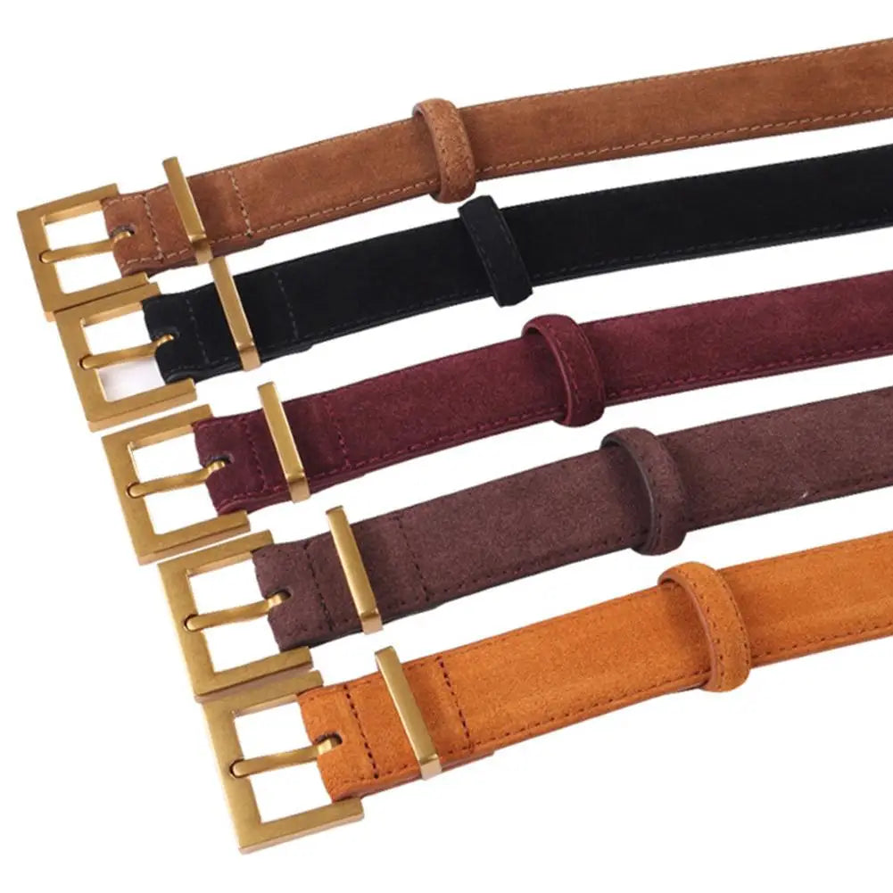 Women Belt Suede Cowhide Genuine Leather Belt 2.8cm Wide Fashion Belts With Metal Buckle Matched For Jeans Dresses Waistband