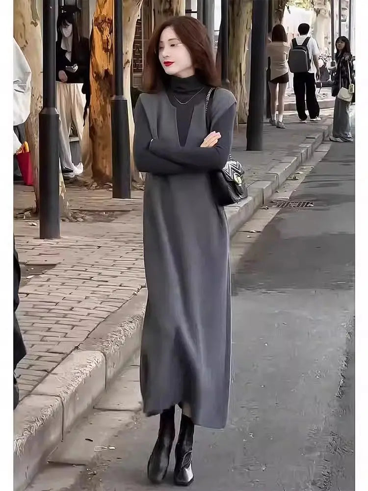 Women's High-end Suit Elegant Lady Style Fashion Vest Dress Bottoming Shirt Two-piece Autumn Set