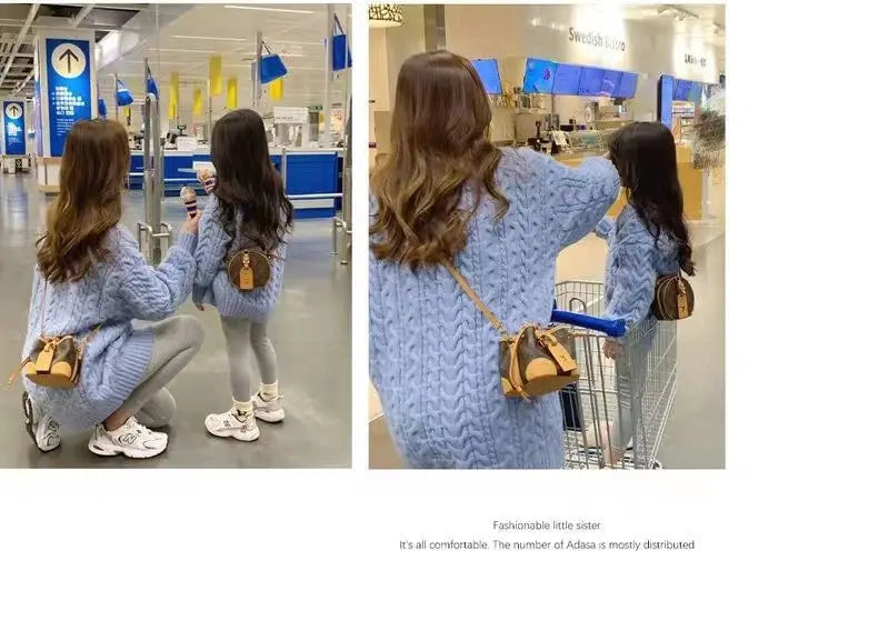 Mother And Daughter Sweater Mom And Son Matching Clothes Equal Korean Fashion Children's Clothing Women Winter Knit Tops Jumper