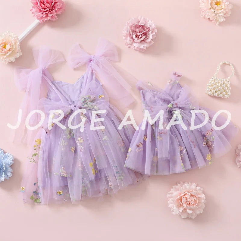 2026 Easter Kids Dress Girl Summer Dress Floral Bow Sleeveless Dance Performance Dress Girls Clothes E1236
