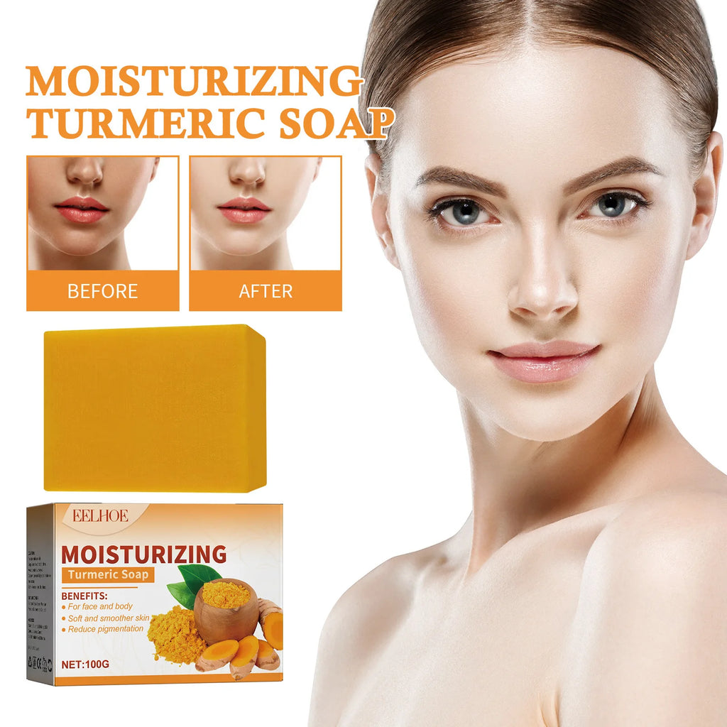 Whitening Turmeric Soap Remove Melasma Dark Spot Deep Cleaning Fade Pigmentation Bleach Lightening Melanin Brightening Body Soap