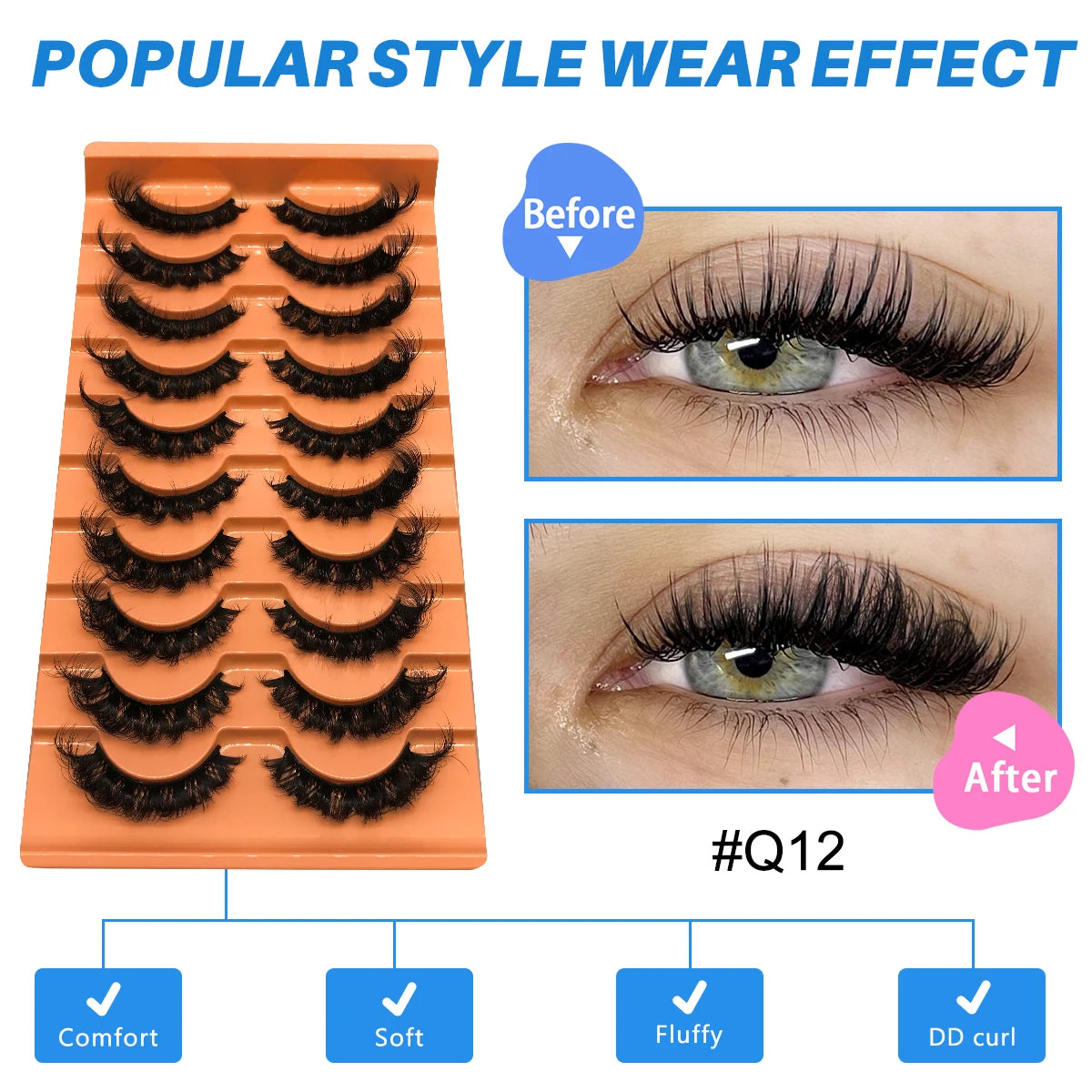 GROINNEYA Russian Strip Lashes Fluffy Faux Mink Lashes 8D Wispy Lashes Cat Eye Lashes Pack Dramatic Long Thick Volume Eyelashes