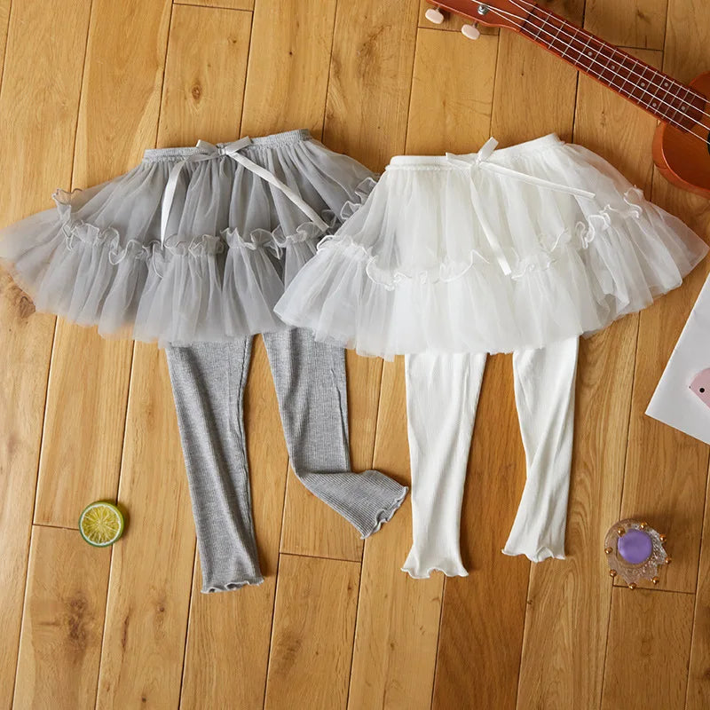 Kids Leggings Two Fake Culottes for Kids Mesh Girls' Trouser Skirts Baby Girl Clothes Leggings for Girls 2 To 7 Years