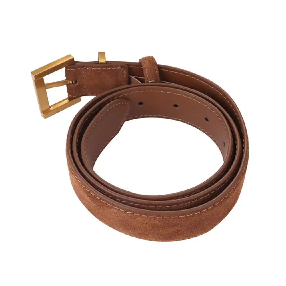 Women Belt Suede Cowhide Genuine Leather Belt 2.8cm Wide Fashion Belts With Metal Buckle Matched For Jeans Dresses Waistband