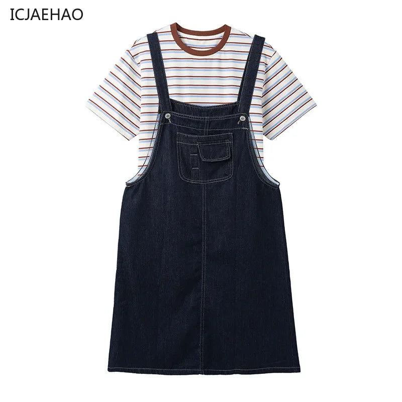2025 Mom Daughter Father Son Family Matching Summer Cotton Mother Daughter Outfits Twin Wear Casual Striped Tshirt Overalls Set