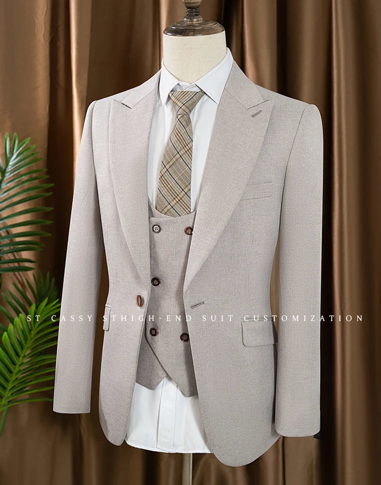 elegant man suits high quality 3 piece （Jacket + vest + pants）slim fit formal office and leisure banquet groom's suit