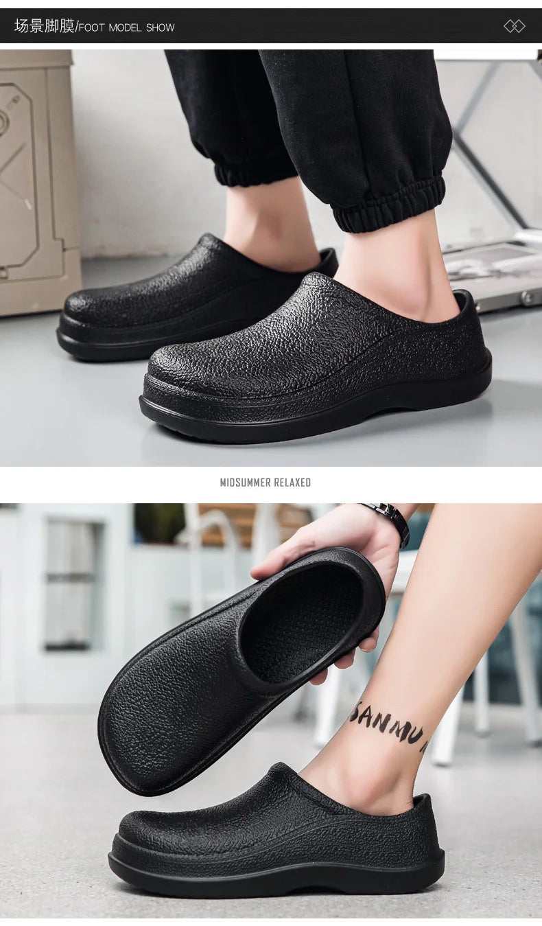 Men Chef Shoes Man Summer Beach Slippers Water-proof Oil-proof Kitchen Shoes Non-slip Garden Clogs Hotel Work Shoe EVA Sandal