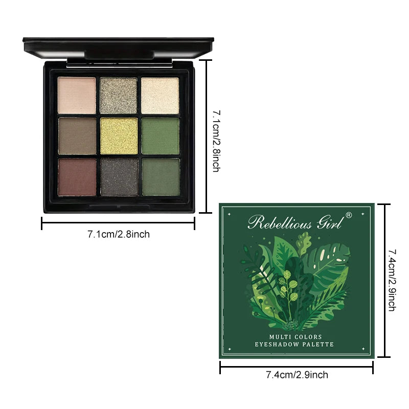 9 Color Eyeshadow Palette Olive Green Smoky Eye Look Pearlescent Shimmer Matte Eyeshadow Powder Makeup Palette Glitter Cosmetics