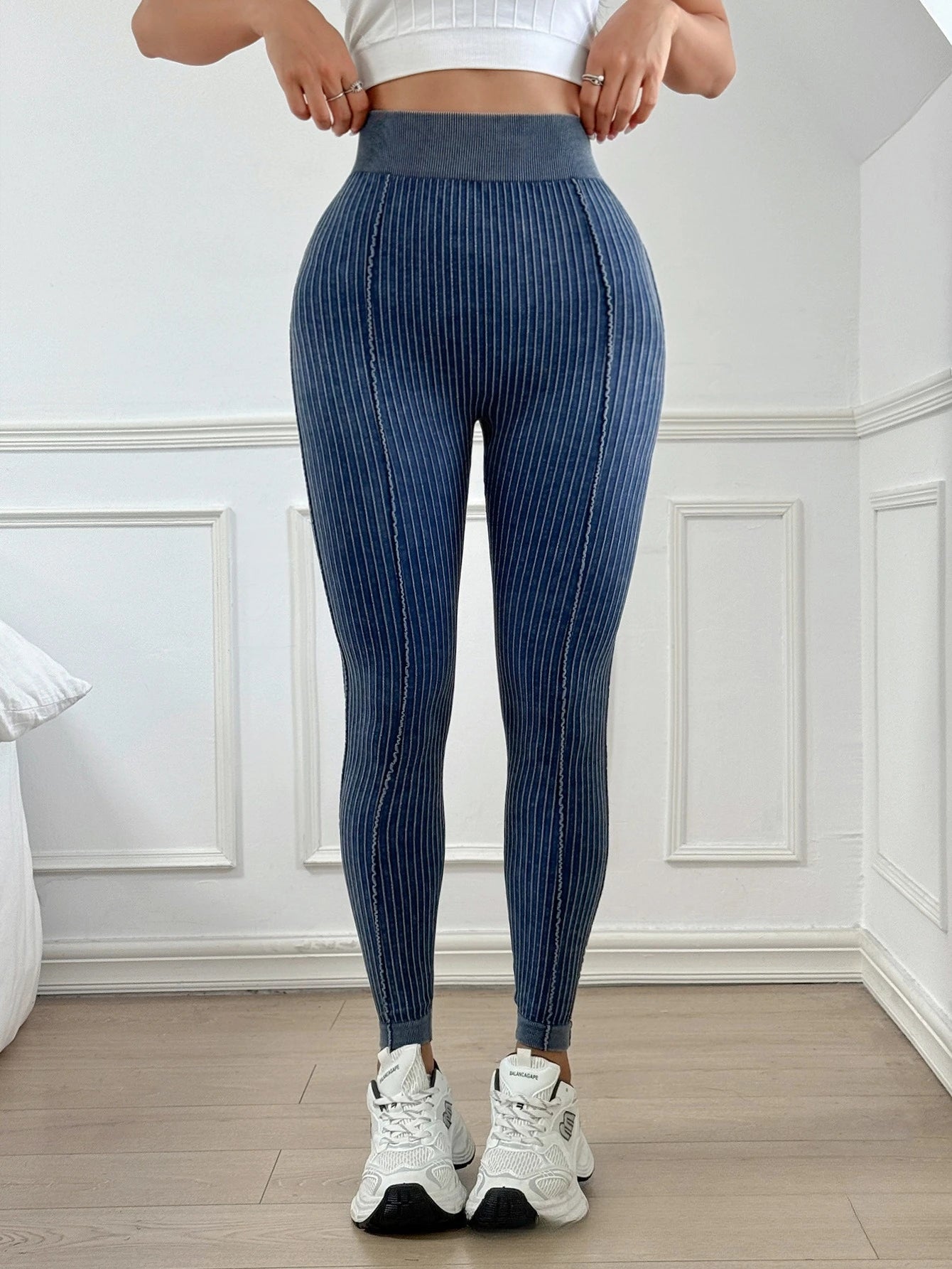 Womens High Waisted V Shaped Waistband Sand Washed Ribbed Yoga Leggings Peach Booty Lifting Fitness Pants for Workout