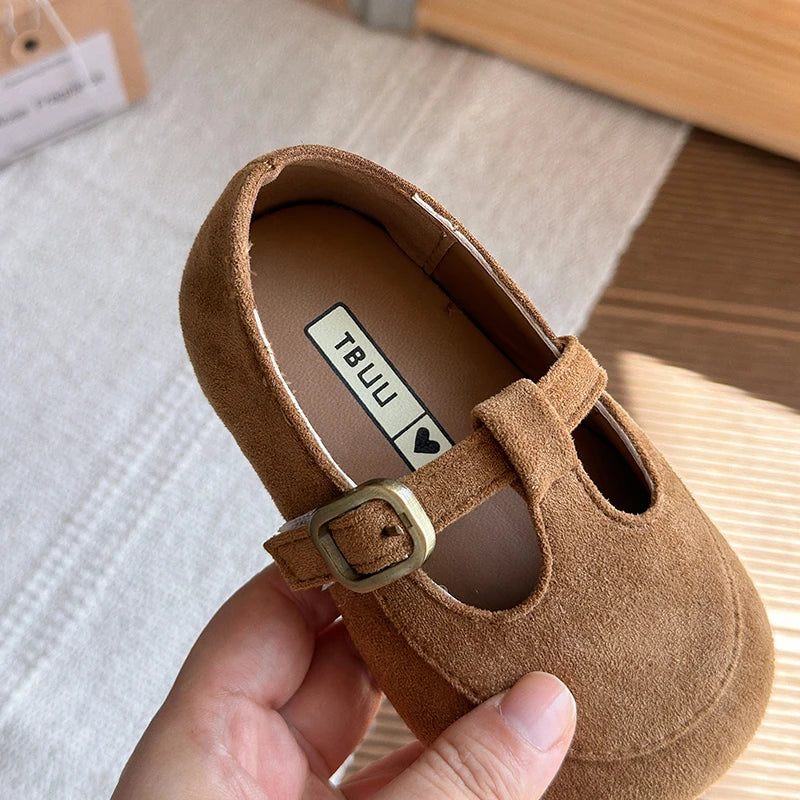 Girls Leather Shoes Toddlers Flats Princess Sweet Little Kids Soft Shoes T-strap Retro Classic Children's Dress Shoes for Party