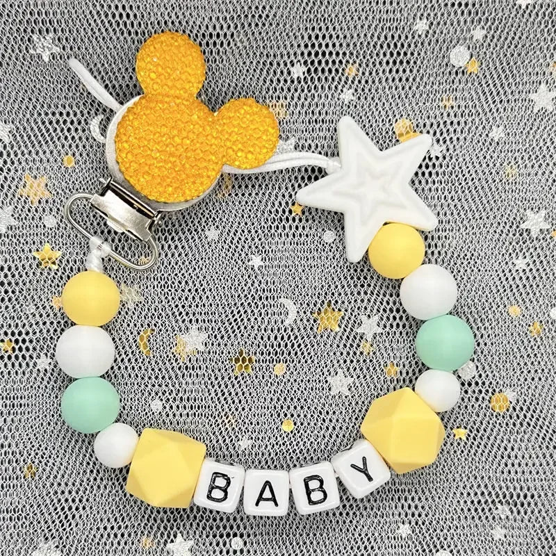 2024 Baby Teether Handmade Personalized Name Pacifier Clips Holder Chains Silicone Pacifier Chain Clips Baby Teething Chain Gift