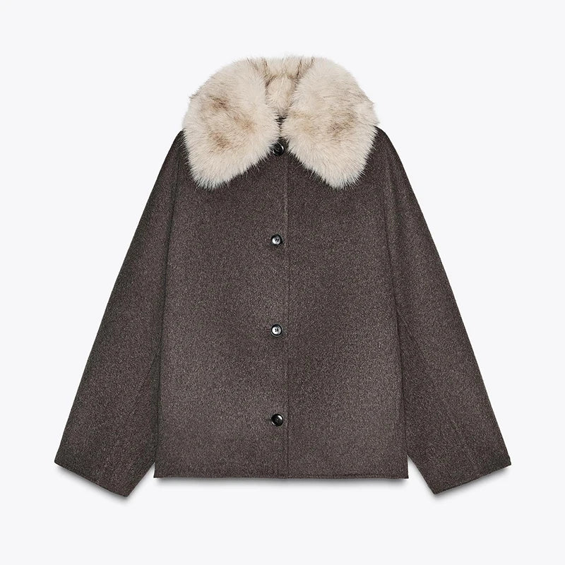 Chic Fur Collar Hooded Women's Cotton Jacket Solid Zipper Slim Waist Pocket Warm Thick Coat 2025 Autumn Winter Lady New Outwear