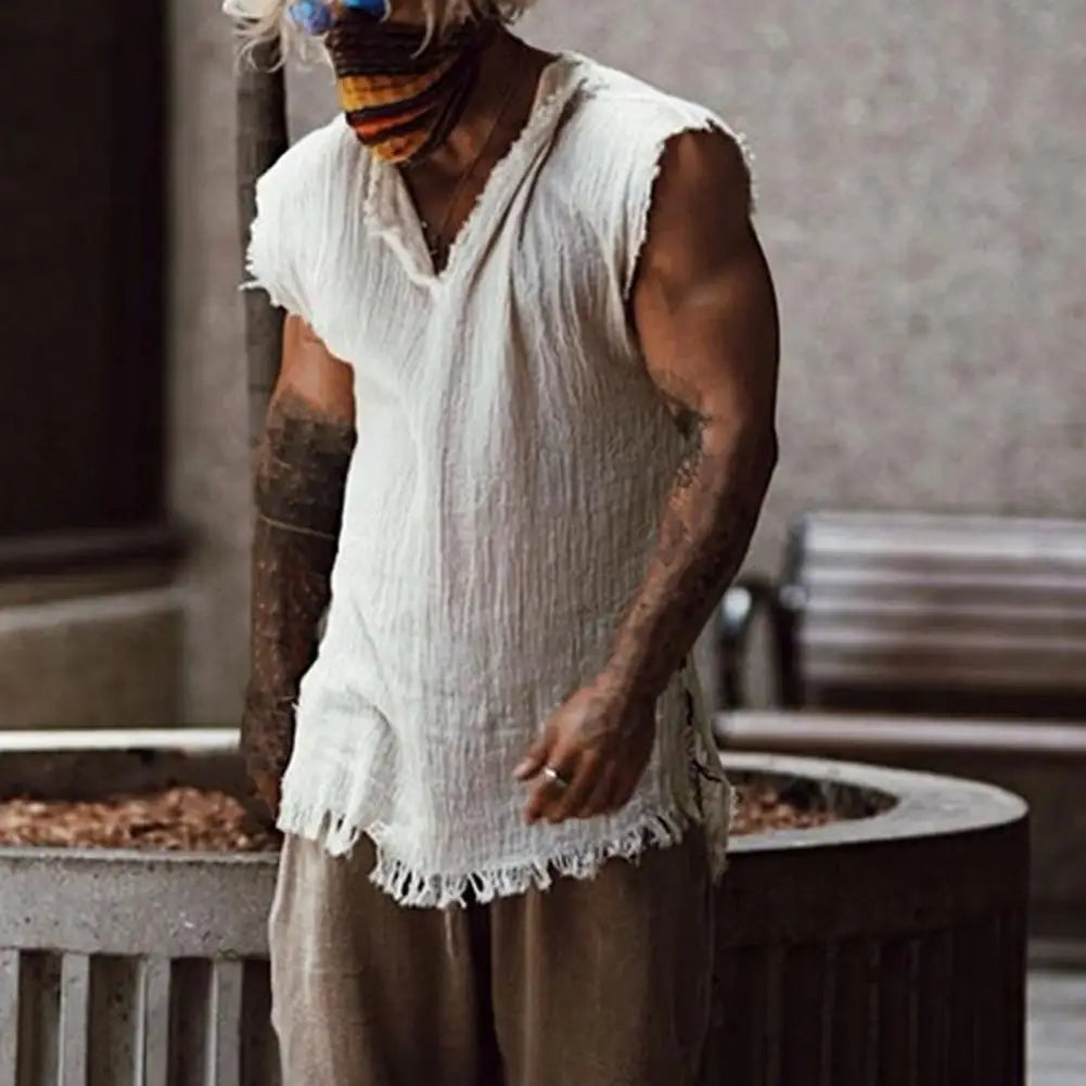 Stylish Men Tank Top  Solid Color Simple Tank Top  Breathable V Neck Summer Vest