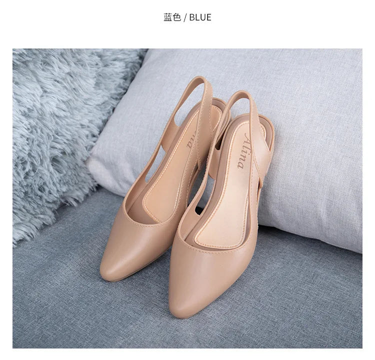 Sandals  Fashion New Elegant Women Shallow Mouth Medium Low Heel Non-slip Shoes Breathable Casual Comfortable Jelly Sandals