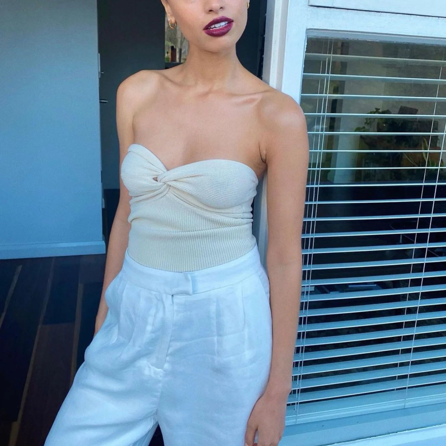 Tossy Knit Tube Tops Women White Strapless Corset Tops Summer Basic Backless Off Shoulder Crop Top Bustier Casual Streetwear
