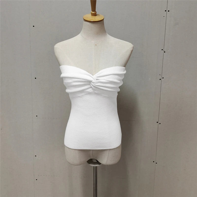 Tossy Knit Tube Tops Women White Strapless Corset Tops Summer Basic Backless Off Shoulder Crop Top Bustier Casual Streetwear