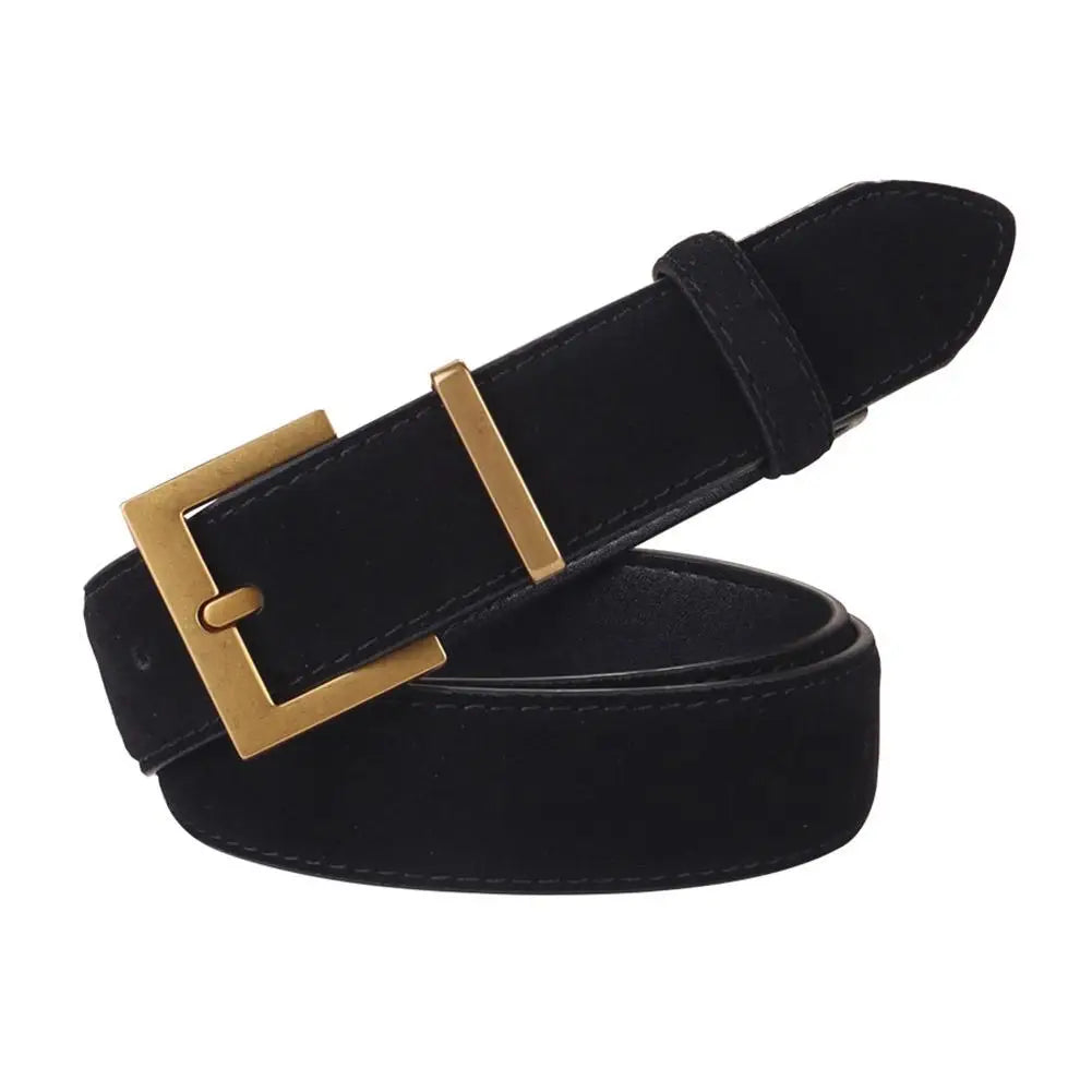 Women Belt Suede Cowhide Genuine Leather Belt 2.8cm Wide Fashion Belts With Metal Buckle Matched For Jeans Dresses Waistband