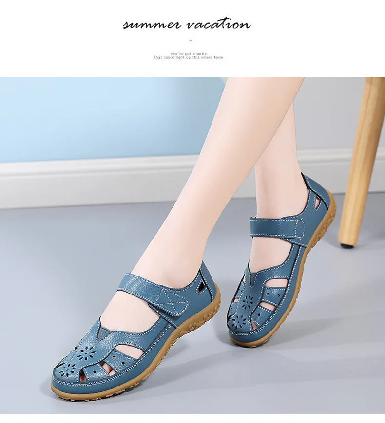 Sandals Summer Breathable Leather Slippers Women Fashion Non-Slip Casual Roman Shoes Ladies Sandals on Sale Off White Shose
