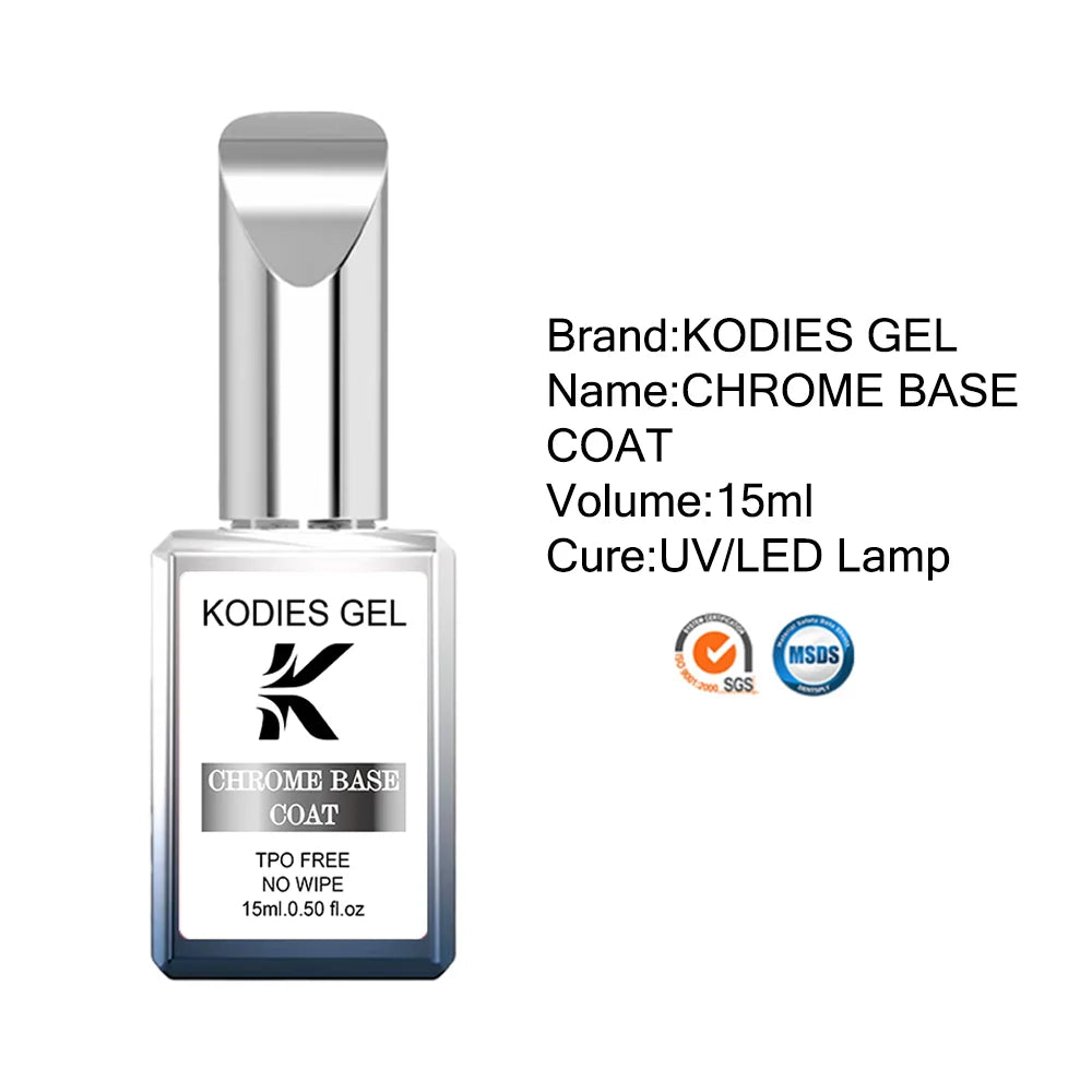 KODIES GEL Clear Chrome Base Coat Metallic Mirror Painting Gel Base No Stick Chrome Powder Semi Permanent UV Manicure Nails Art