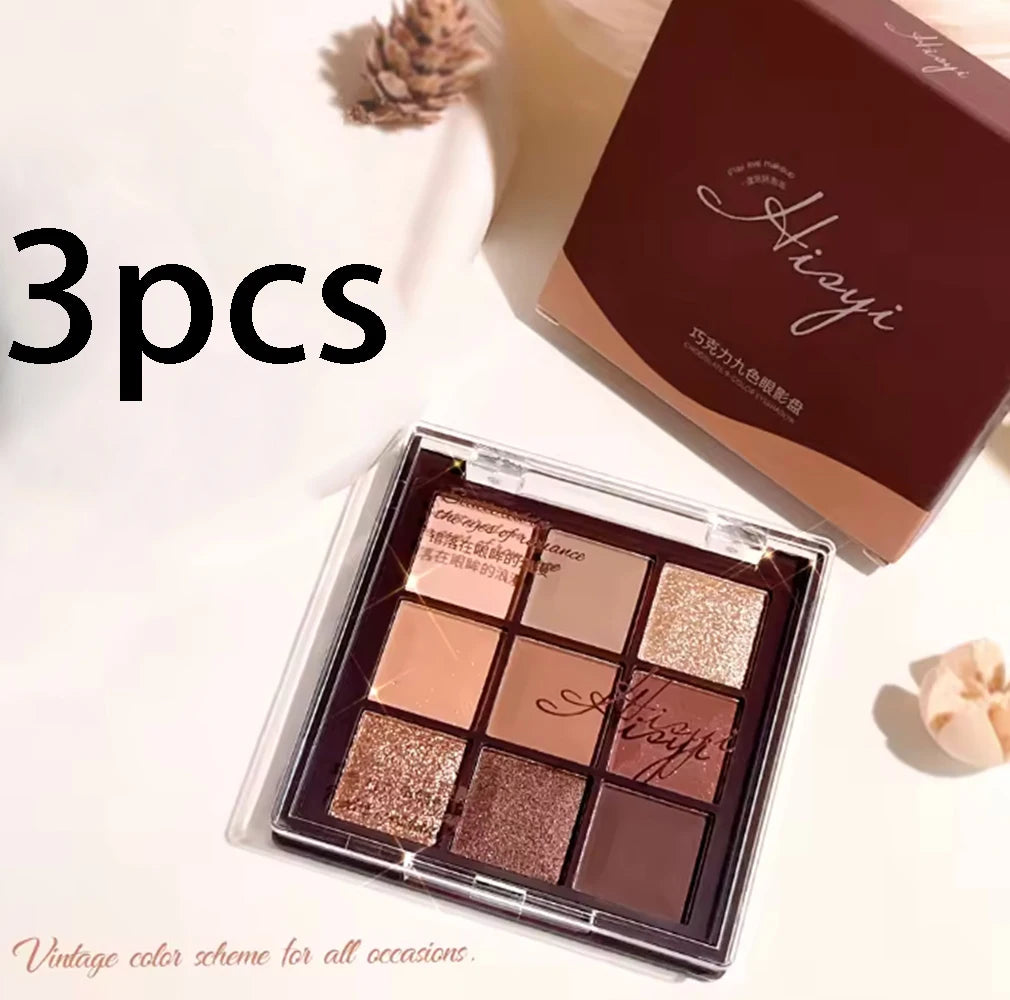 Eyeshadow palette, nine-color chocolate eyeshadow palette, pearlescent matte, large glitter, fine comprehensive palette