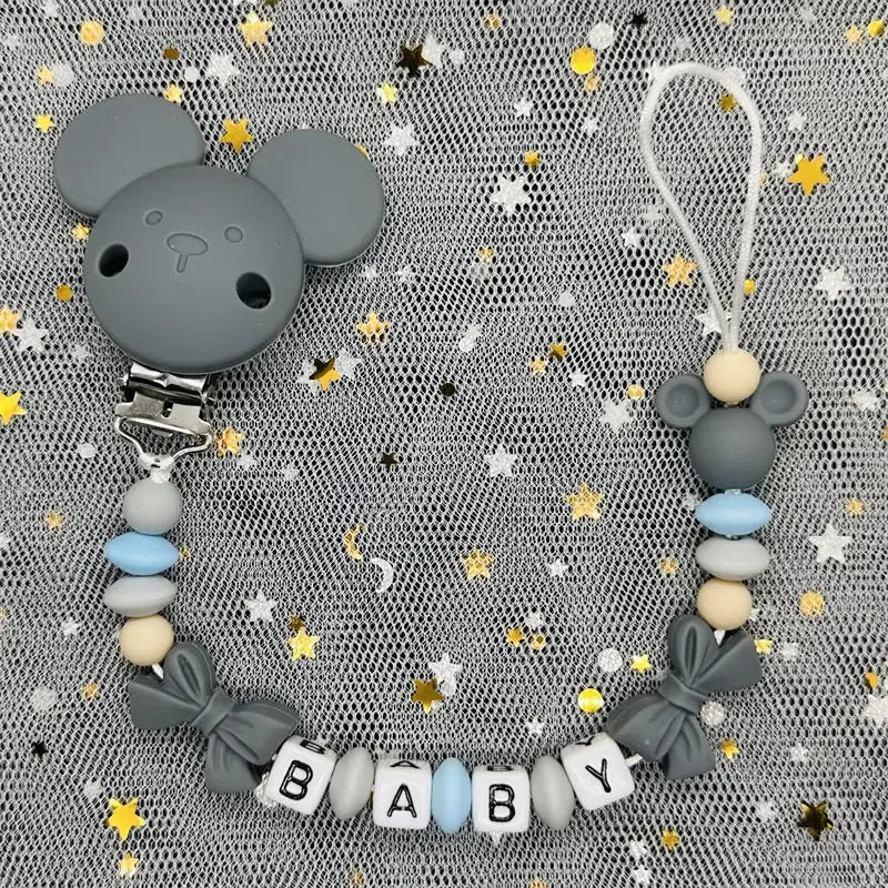 2024 Baby Teether Handmade Personalized Name Pacifier Clips Holder Chains Silicone Pacifier Chain Clips Baby Teething Chain Gift