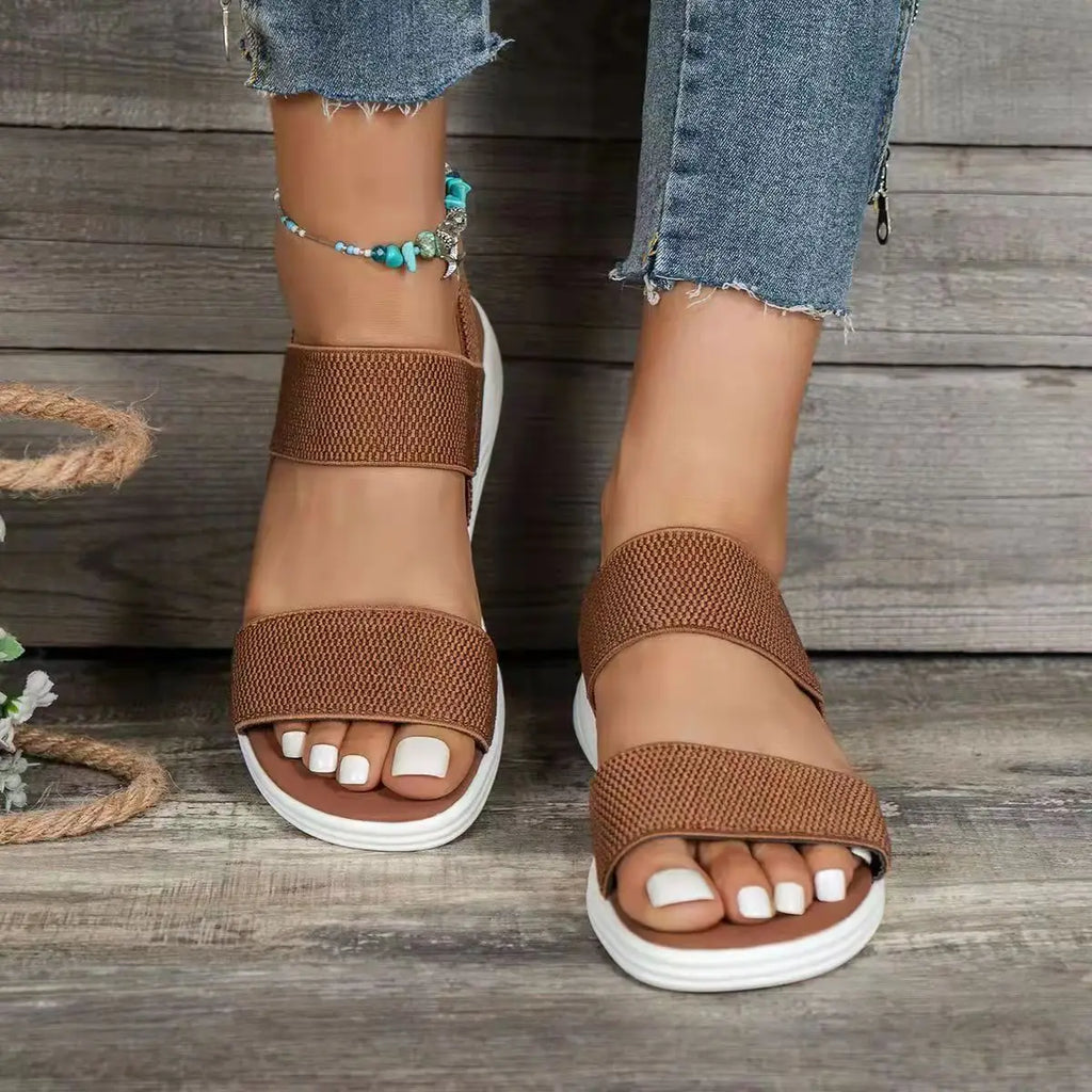 Sandals Elegant Low Heel Women's Orthopedic Shoes Women's Open Toe 2023 Solid Color New Large 25-45 Flat Thick Heel Casual Shoes