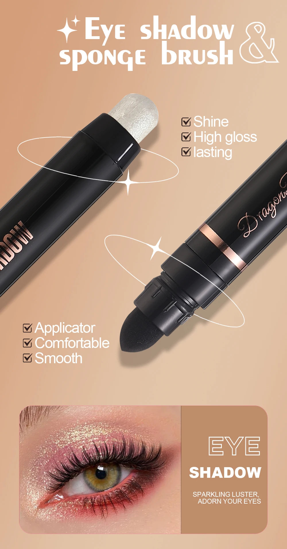 Eyeshadow Pen, Pearlescent Eyeshadow, Versatile, One-Touch Application, Non-Smudging, Waterproof Eyeshadow, High-Gloss, Delicate, Silky, Shimmering Liquid Eyeshadow