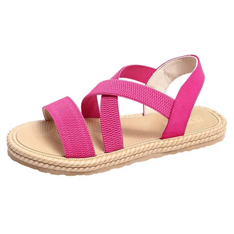 Summer New Flats Sole Women Sandals Fashion Cross Band Plus Size 43 Beach Sandels 2025 Hot Seller Ladies Vacation Zapatillas